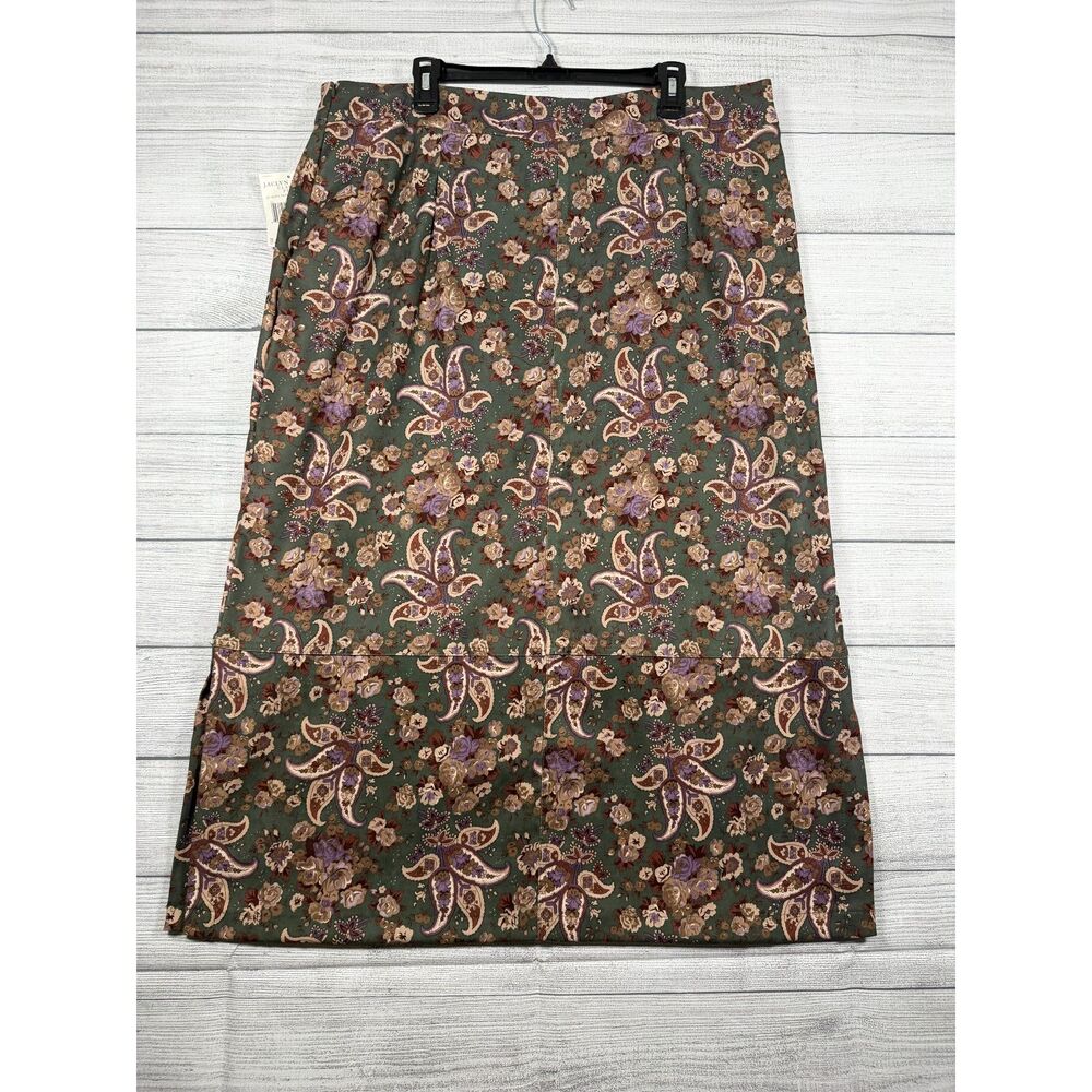 Jaclyn Smith Classic 22W Green Paisley Floral Long Skirt NWT Plus Size 4077